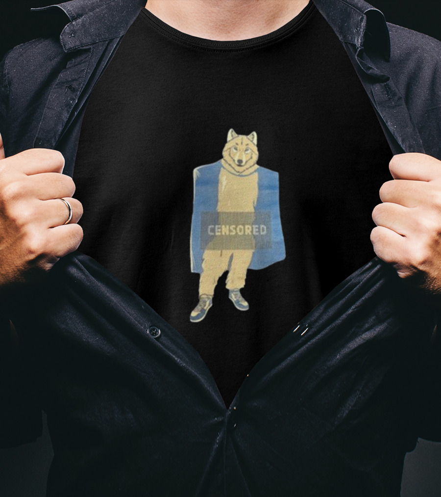 Censored Wolf In Suit With Blue Background T-Shirt