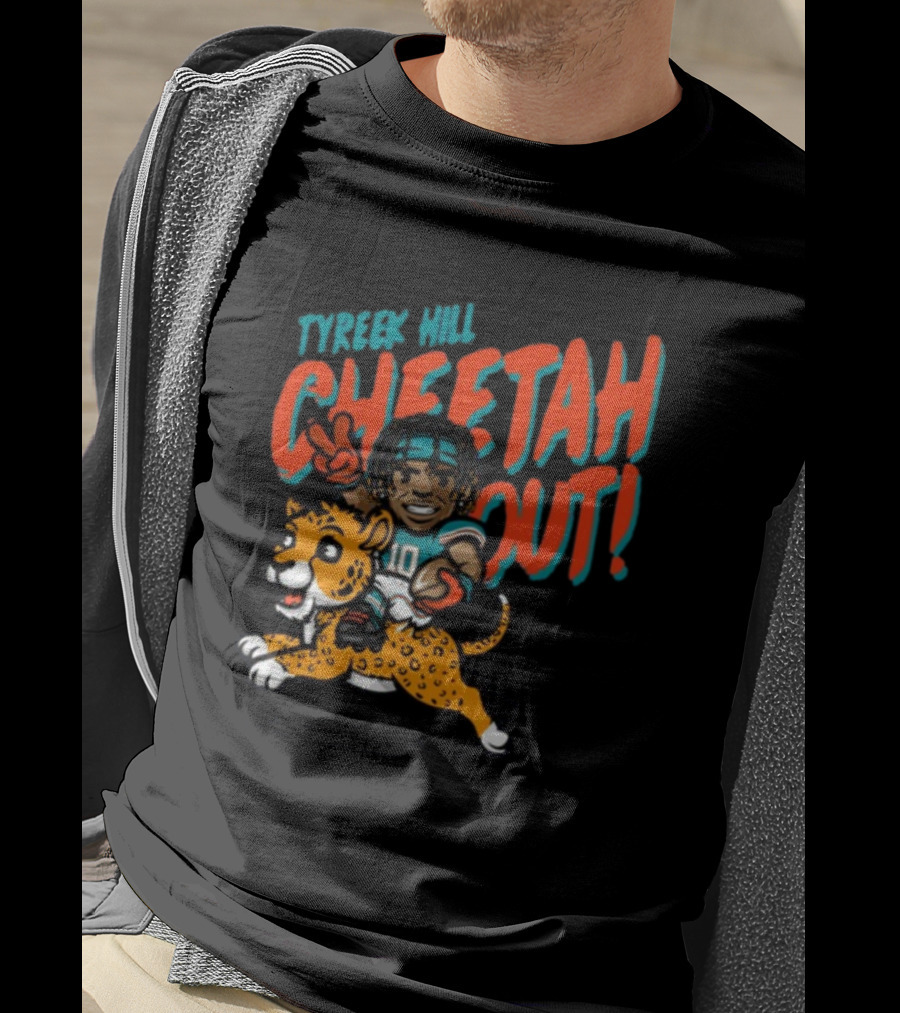 Tyreek Hill Cheetah Out Riding Cartoon Cheetah Football Player Character T-Shirt
