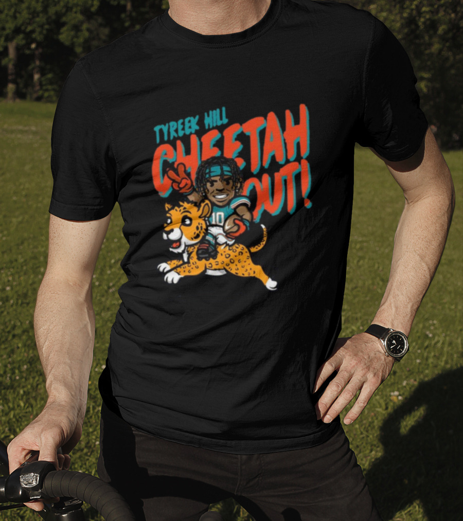 Tyreek Hill Cheetah Out Riding Cartoon Cheetah Football Player Character T-Shirt