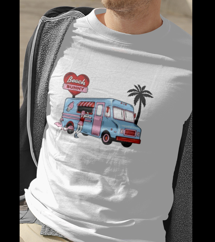 Beach Bunny Ice Cream Truck Flamingo Palm Tree T-Shirt