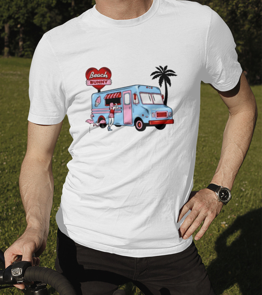 Beach Bunny Ice Cream Truck Flamingo Palm Tree T-Shirt