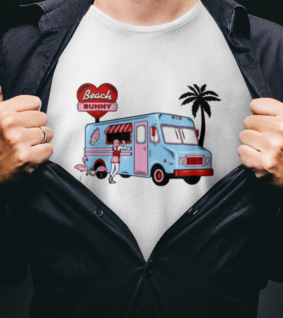 Beach Bunny Ice Cream Truck Flamingo Palm Tree T-Shirt