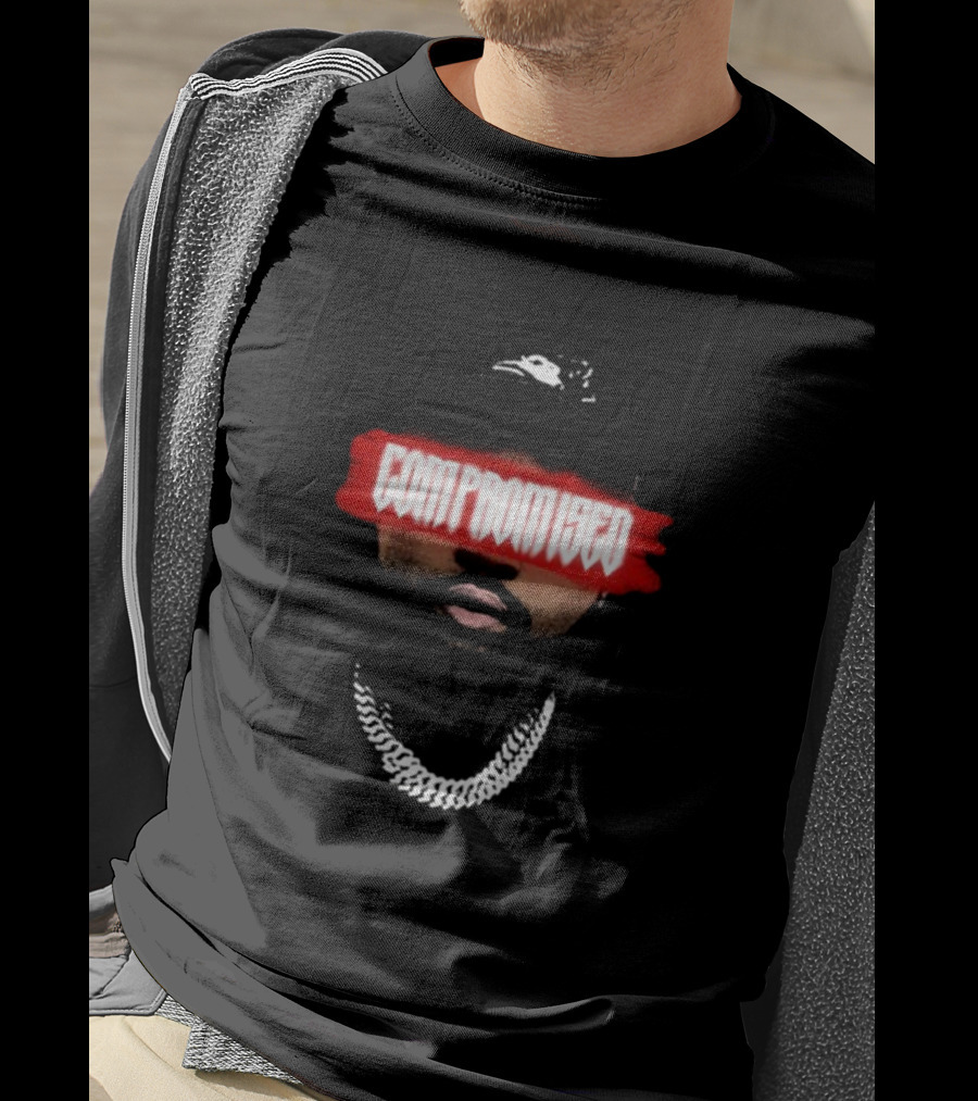 Compromised Red Text Mask Black Cap Chain T-Shirt