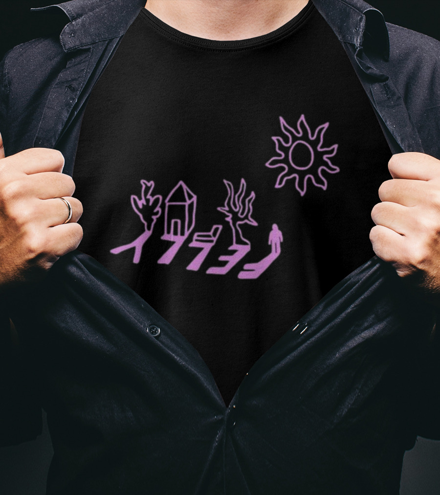 Felly Shadow Tree House Person Sun Pink T-Shirt