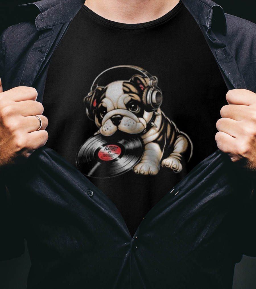 Flatspot Records Babydog Vinyl Headphones Bulldog T-Shirt