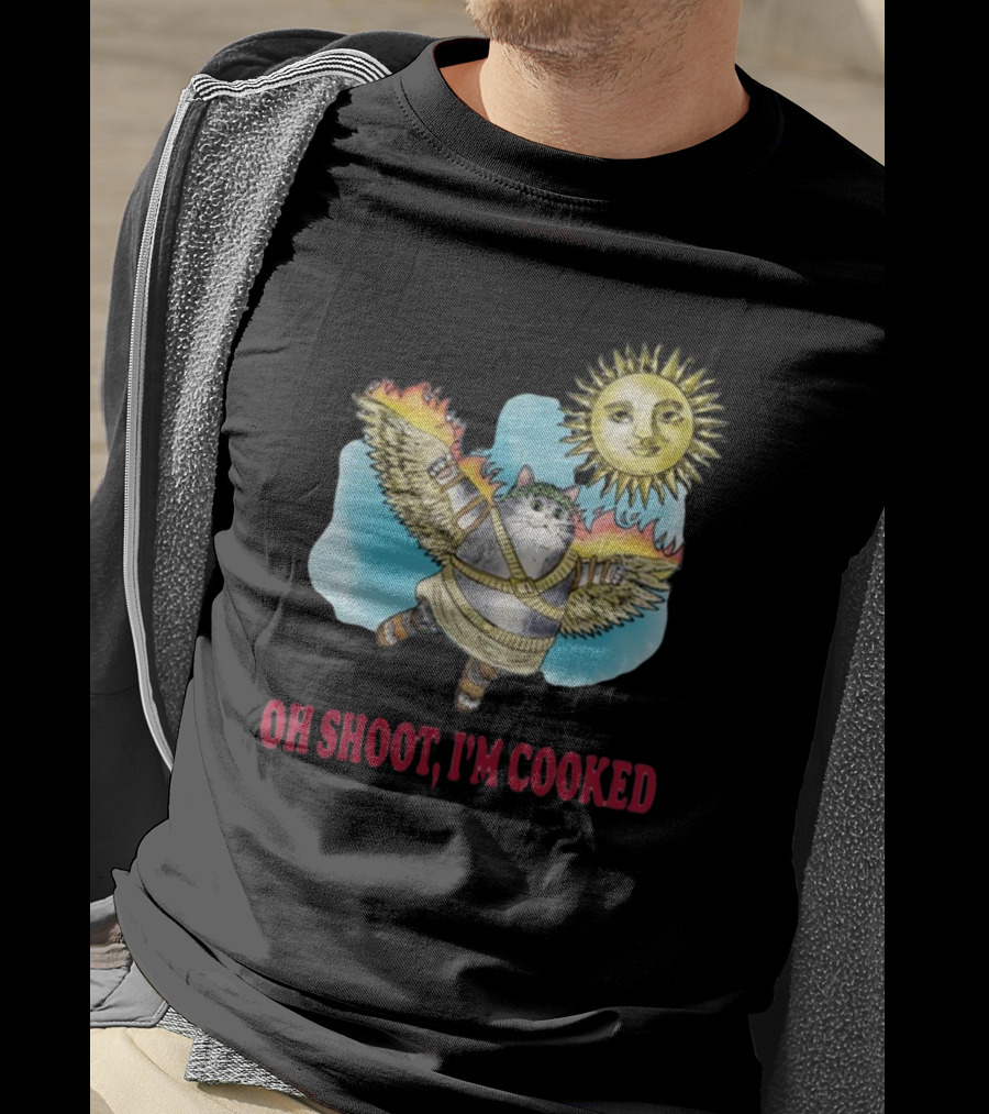 Oh Shoot I'm Cooked Flying Cat With Wings Near Sun T-Shirt
