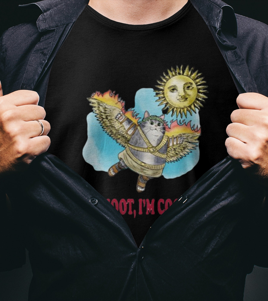 Oh Shoot I'm Cooked Flying Cat With Wings Near Sun T-Shirt