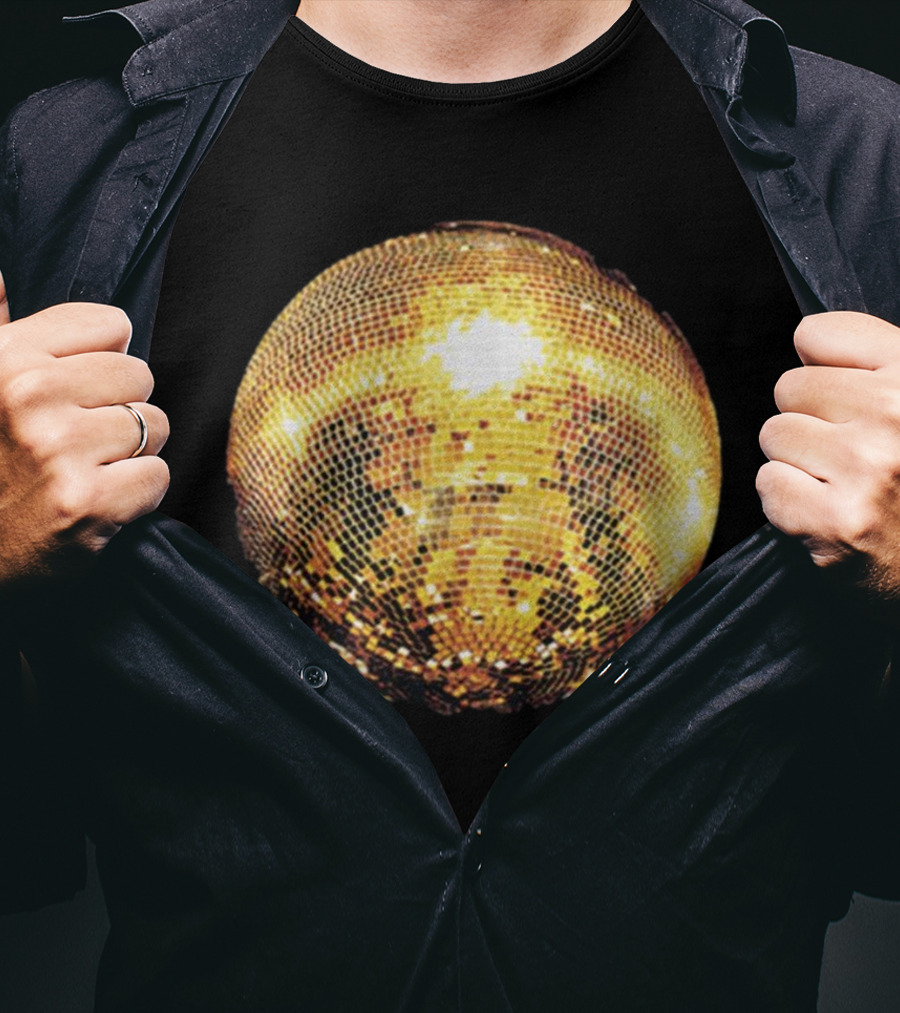 Gold Disco Ball Vintage 90s Shine Reflective Party T-Shirt