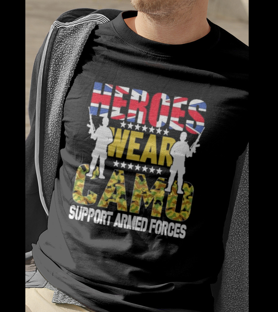 Heroes Wear Camo Support Armed Forces UK Flag T-Shirt