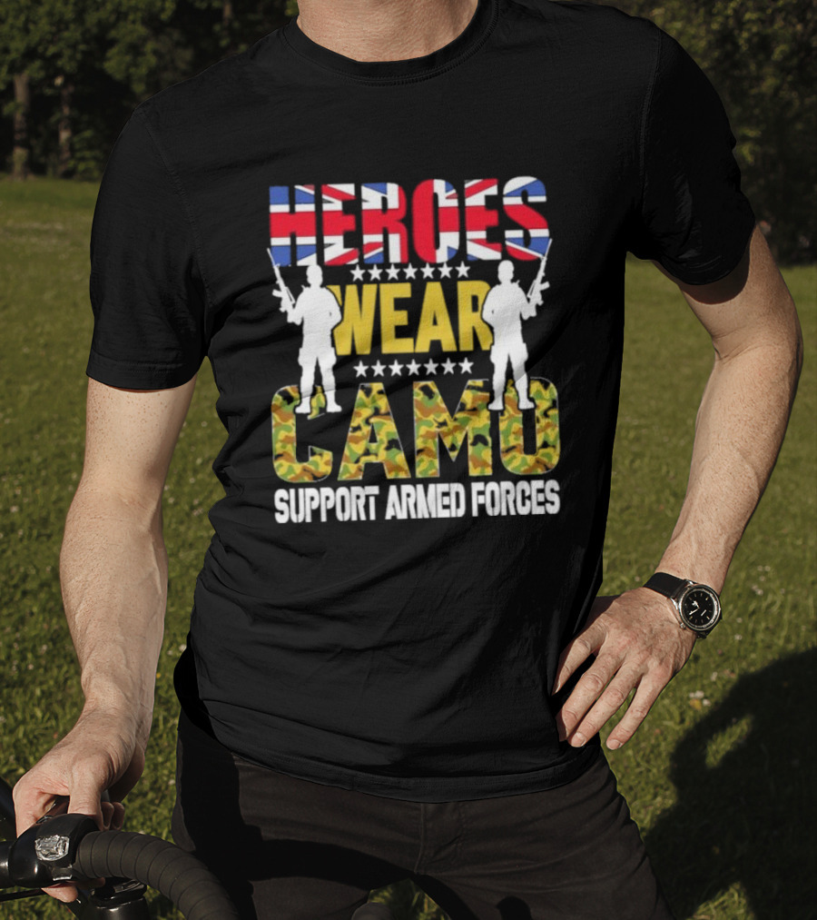 Heroes Wear Camo Support Armed Forces UK Flag T-Shirt