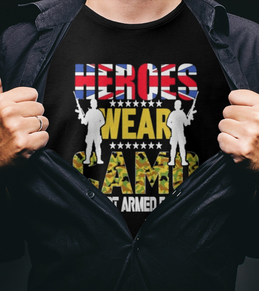 Heroes Wear Camo Support Armed Forces UK Flag T-Shirt