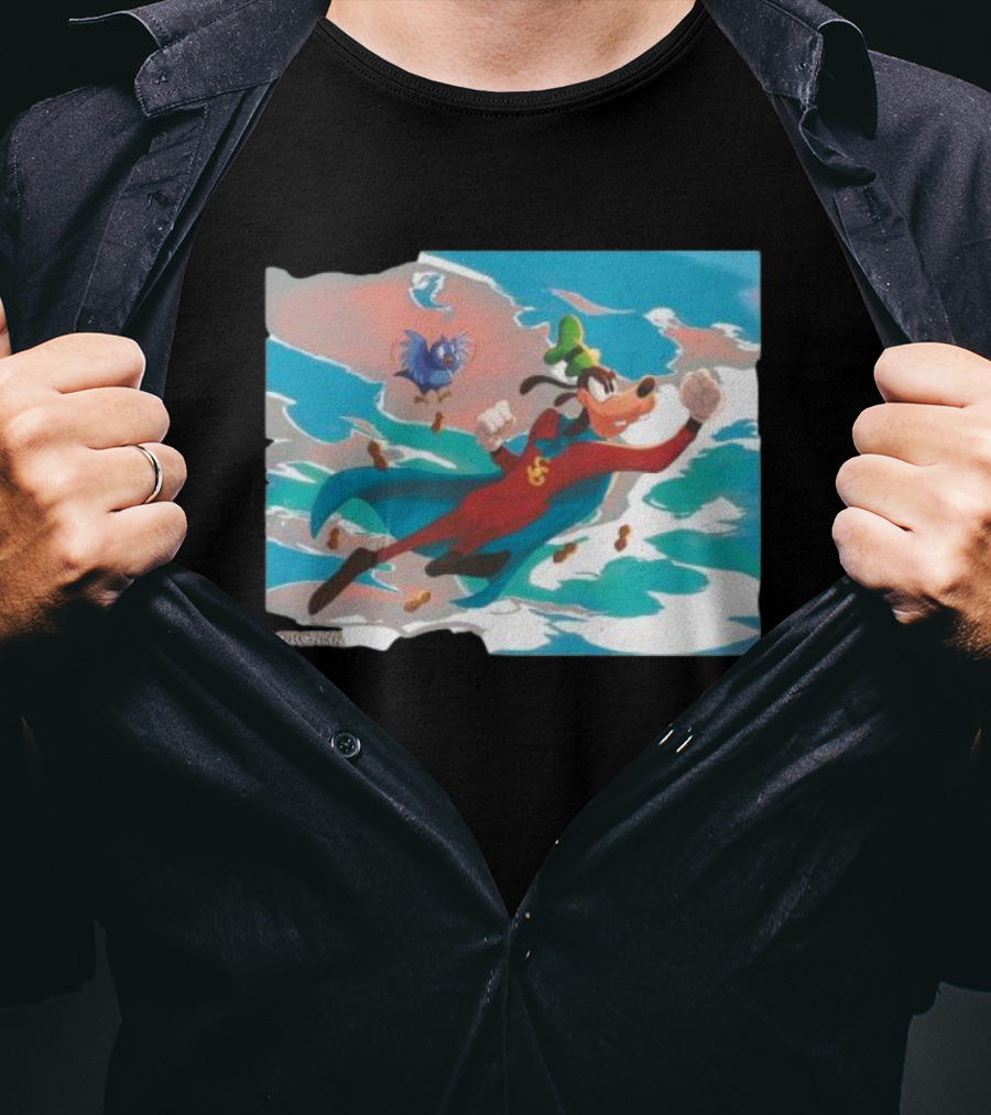 Disney Lorcana Super Goof Flying Hero Dog Adventure With Blue Bird Companion T-Shirt