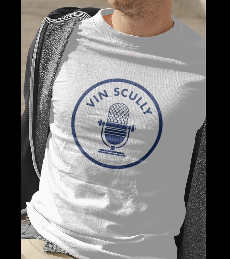 Vin Scully Microphone Blue T-Shirt