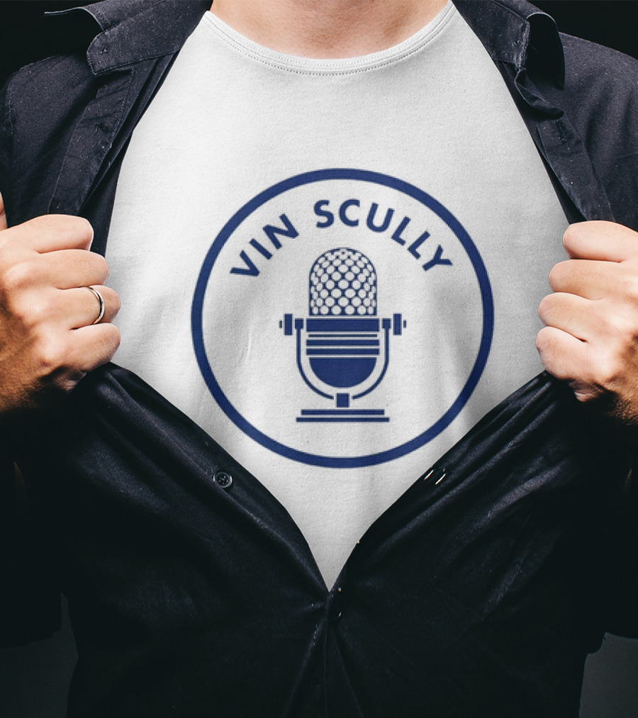 Vin Scully Microphone Blue T-Shirt