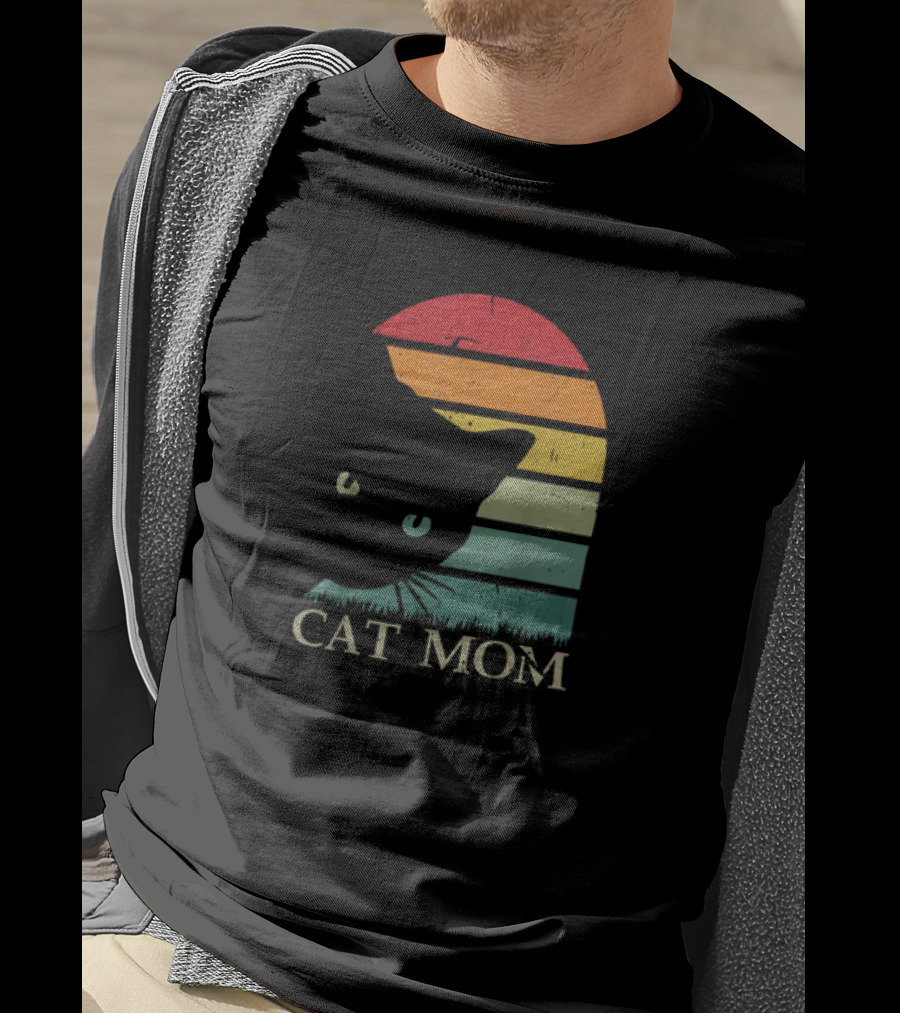 Vintage Cat Mom For Women Funny Cat Mom Mother Retro Sunset Cat T-Shirt