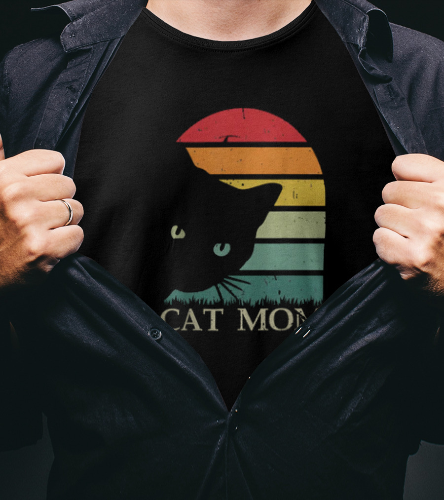 Vintage Cat Mom For Women Funny Cat Mom Mother Retro Sunset Cat T-Shirt