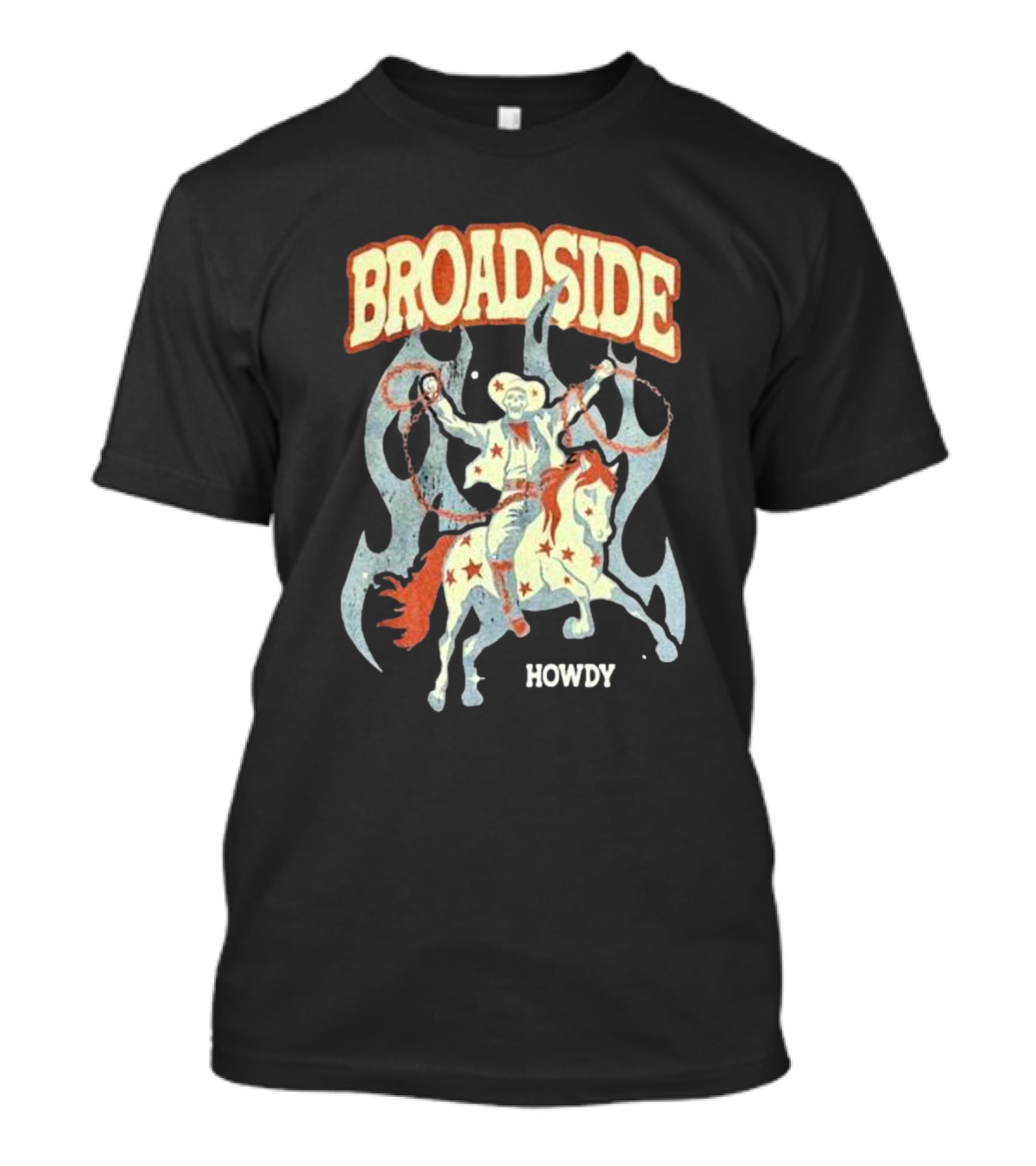 BROADSIDE HOWDY Cowboy On Horseback With Flames T-Shirt