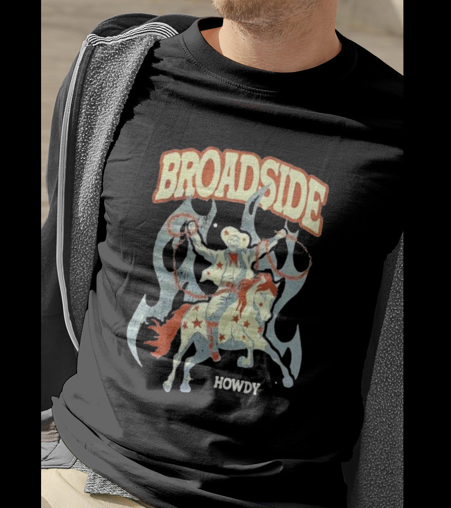 BROADSIDE HOWDY Cowboy On Horseback With Flames T-Shirt
