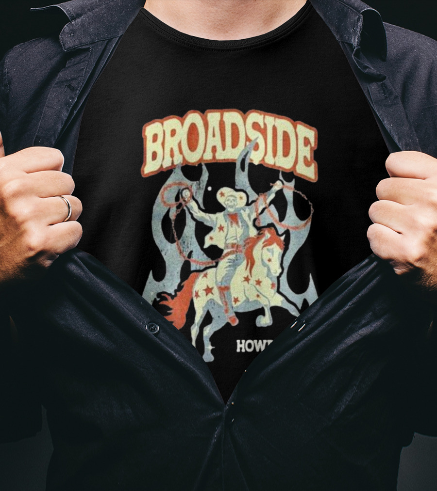 BROADSIDE HOWDY Cowboy On Horseback With Flames T-Shirt