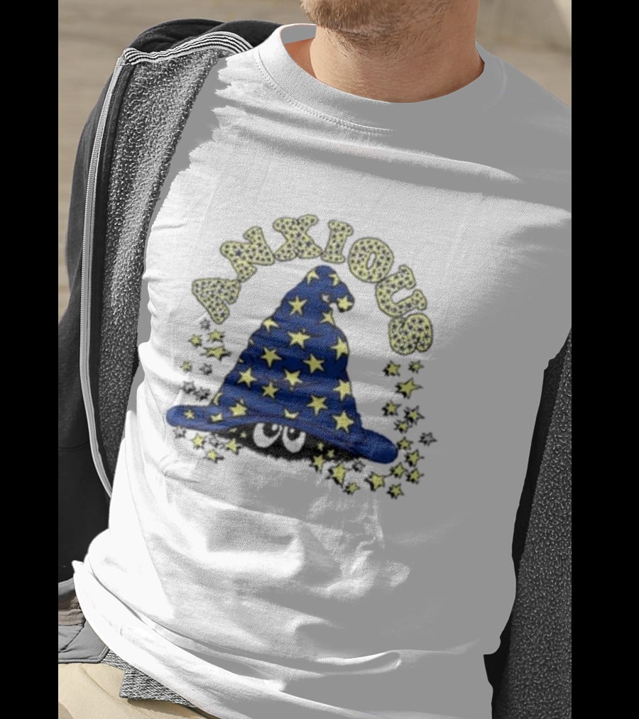 Anxious Wizard Hat With Stars And Bubbles T-Shirt