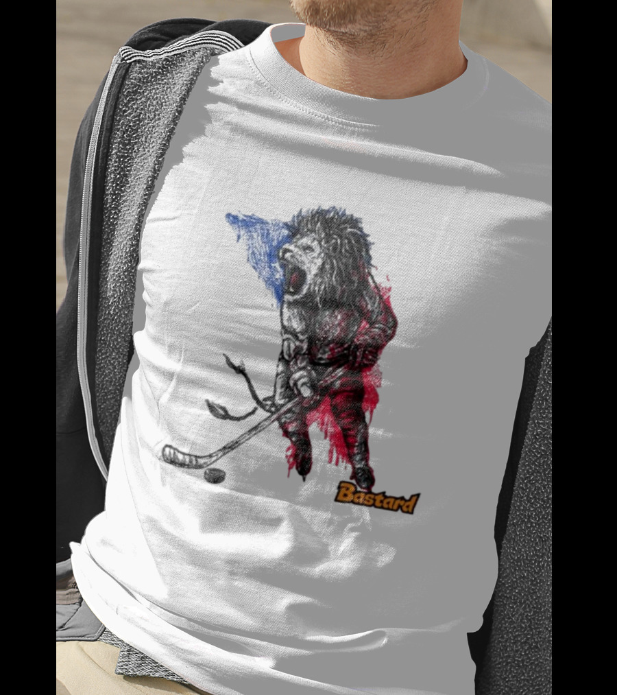 Vtipné Hokejové Potisky Bastard Lví Hokejista Trikolora T-Shirt