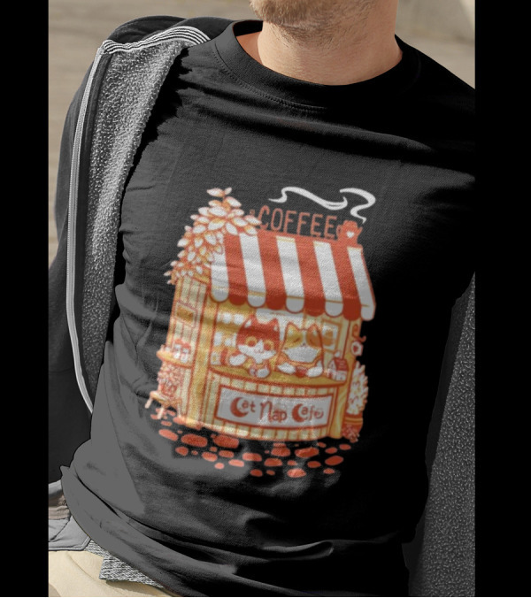 Lazy Cat Coffee Cat Nap Cafe Cozy Kiosk T-Shirt