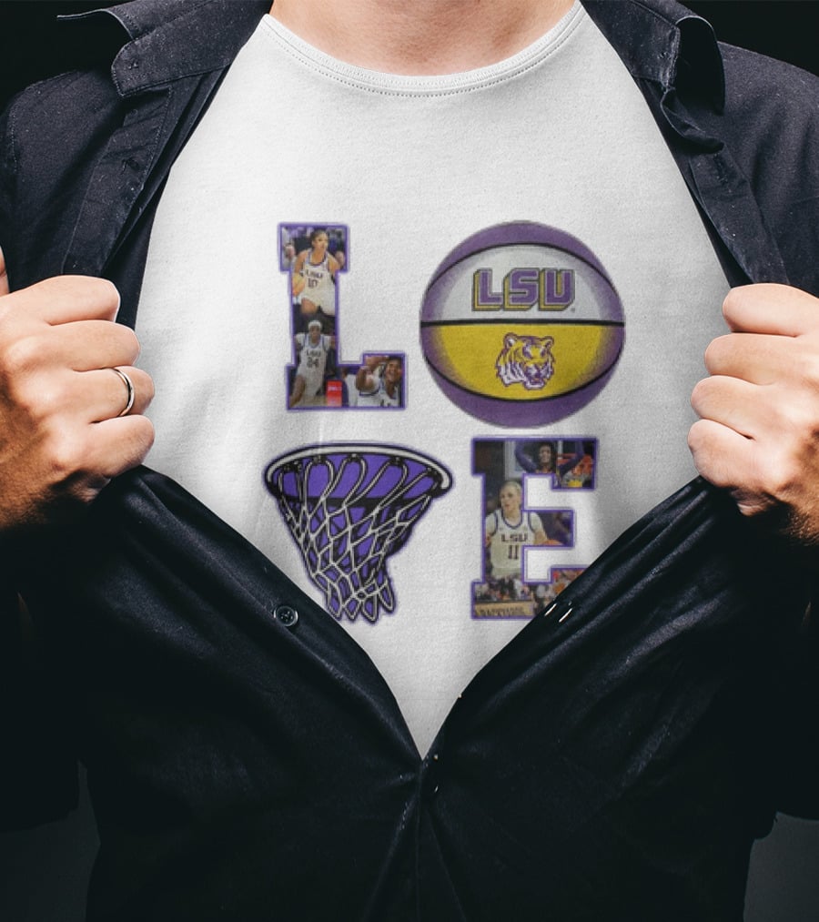 LSU Tigers Women's Basketball Love Collage With Basketball And Players T-Shirt
