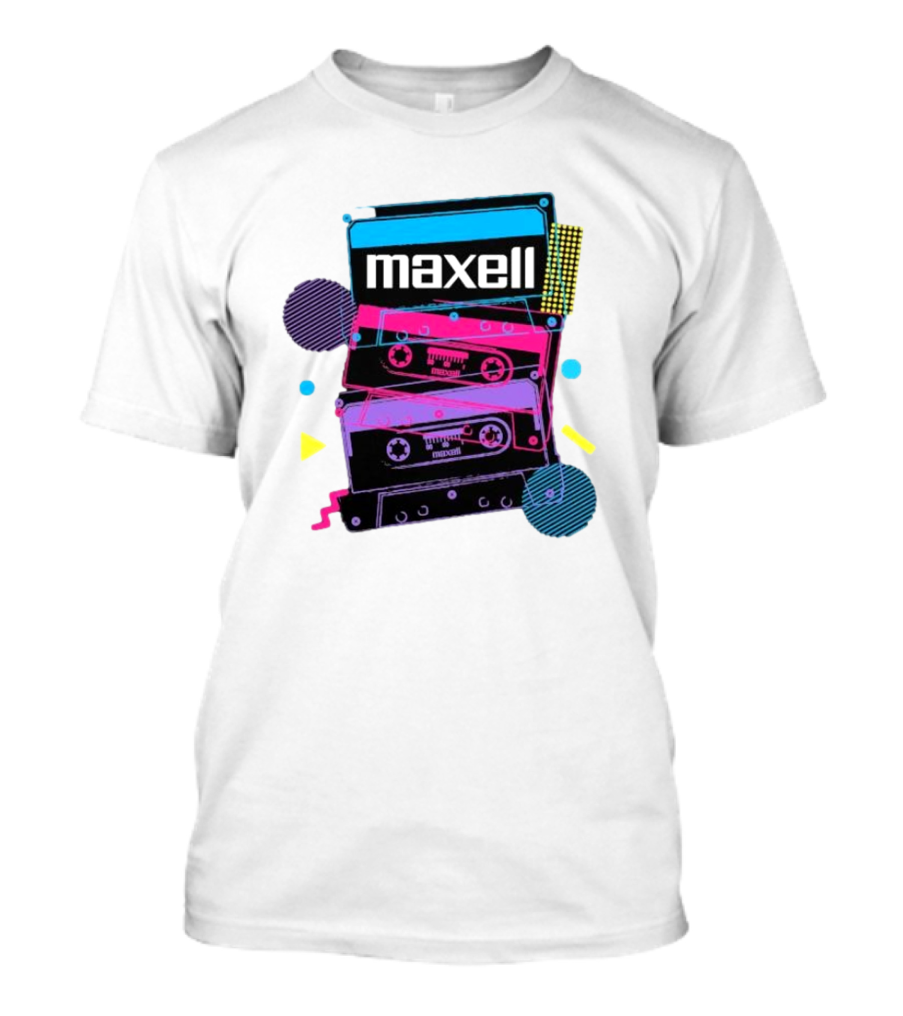 Maxell Retro Cassette Stack Vibrant Neon Aesthetic T-Shirt