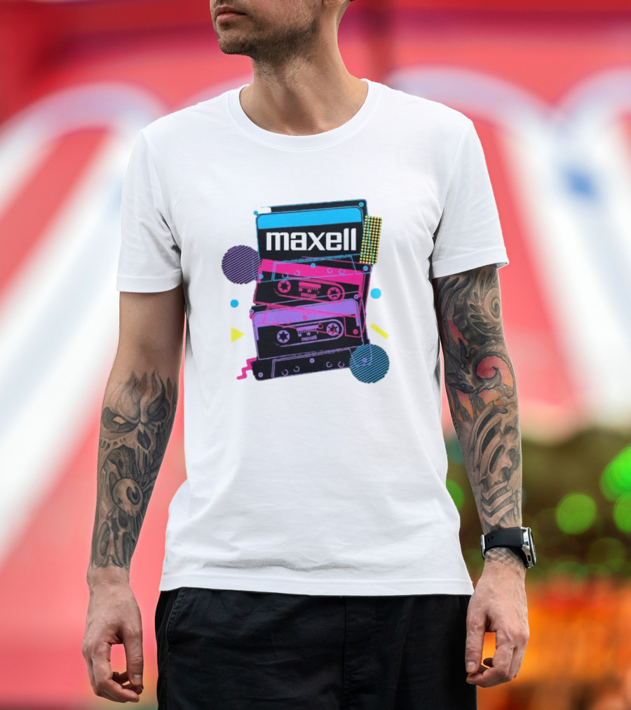Maxell Retro Cassette Stack Vibrant Neon Aesthetic T-Shirt