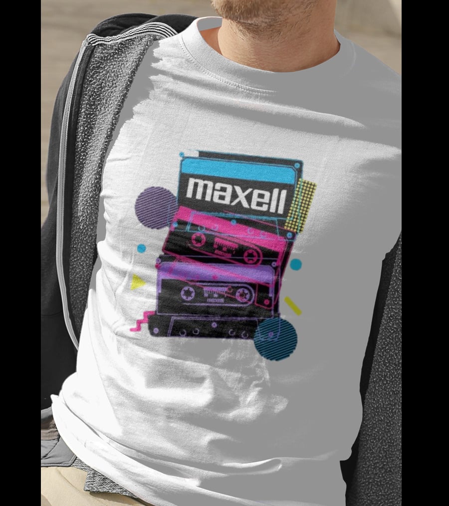 Maxell Retro Cassette Stack Vibrant Neon Aesthetic T-Shirt