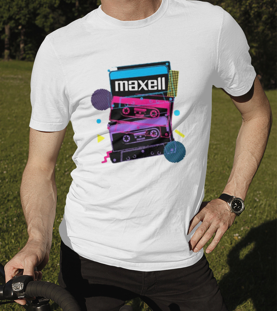 Maxell Retro Cassette Stack Vibrant Neon Aesthetic T-Shirt