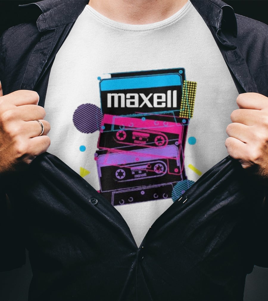 Maxell Retro Cassette Stack Vibrant Neon Aesthetic T-Shirt