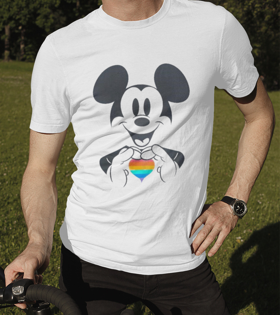 Mickey Mouse Holding Rainbow Heart Disney Pride T-Shirt