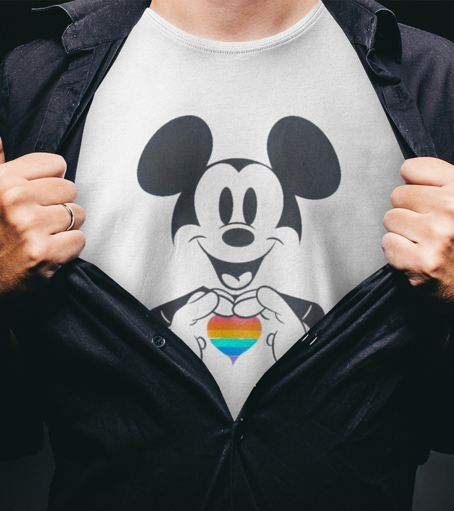 Mickey Mouse Holding Rainbow Heart Disney Pride T-Shirt