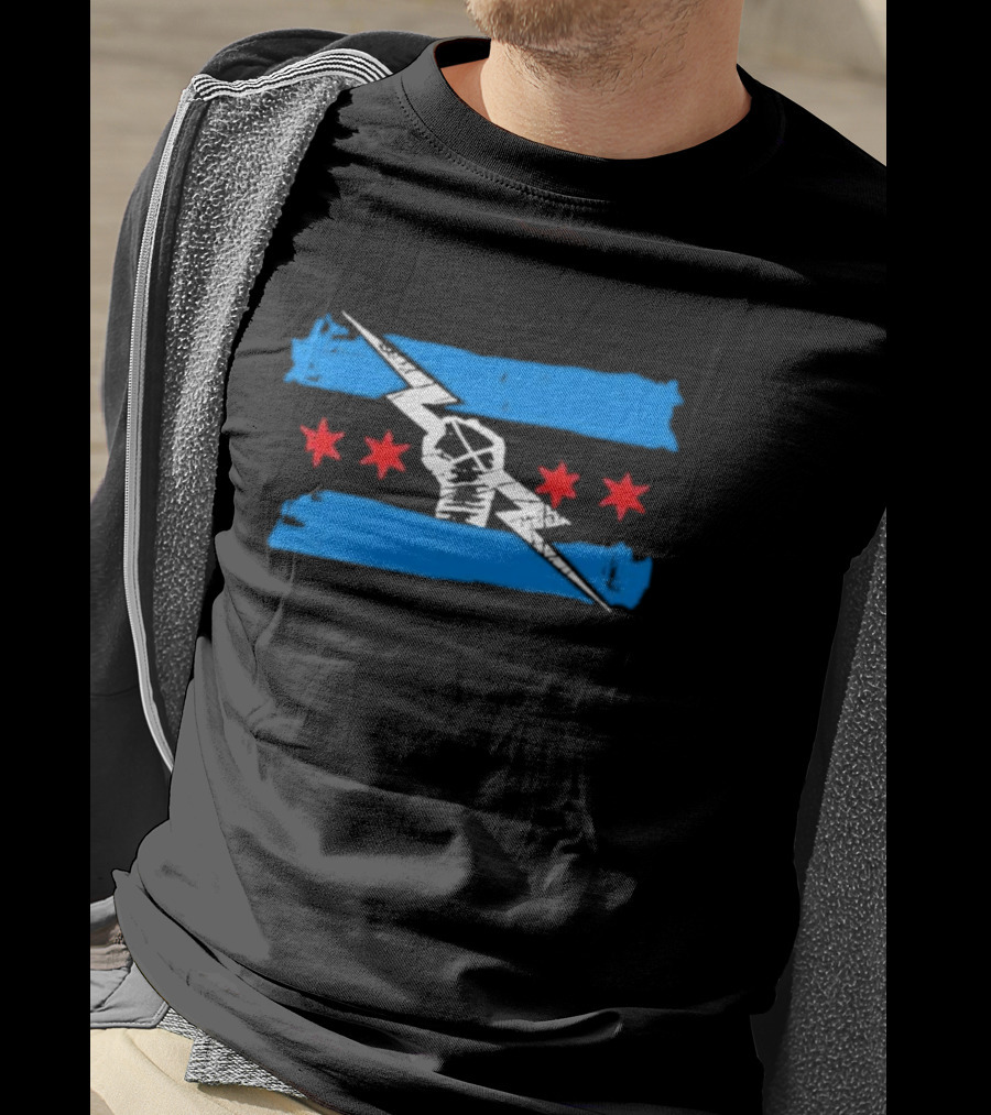 Best In The World CM Punk Lightning Fist With Chicago Flag Stars T-Shirt