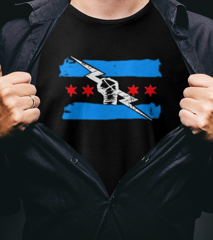 Best In The World CM Punk Lightning Fist With Chicago Flag Stars T-Shirt