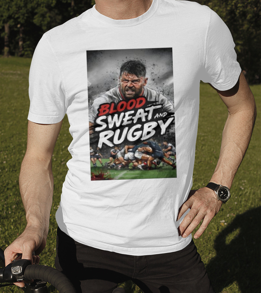 Blood Sweat And Rugby Intense Match Action Rugby Players T-Shirt
