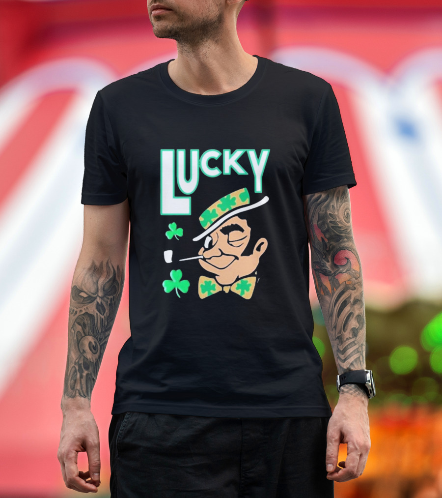 Boston Celtics Lucky the Leprechaun Shamrock Winking Pipe T-Shirt