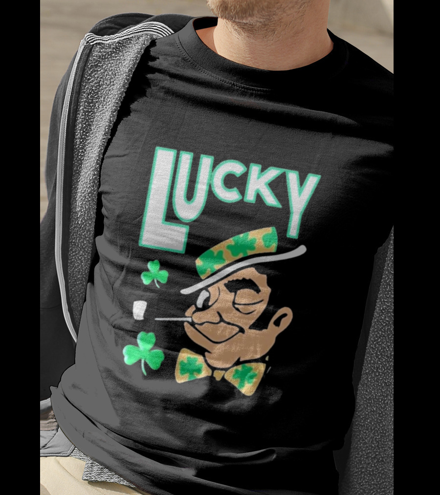Boston Celtics Lucky The Leprechaun Shamrock Winking Pipe T-Shirt