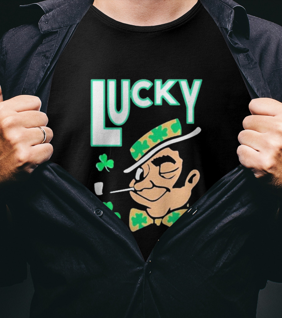 Boston Celtics Lucky The Leprechaun Shamrock Winking Pipe T-Shirt