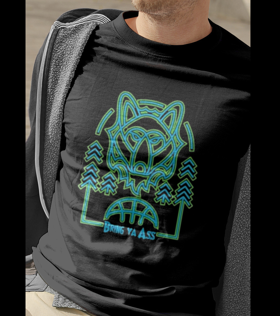 Bring Ya Asss Neon Wolf And Basketball Forest T-Shirt