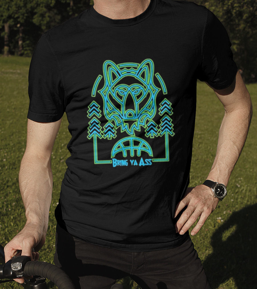 Bring Ya Asss Neon Wolf And Basketball Forest T-Shirt