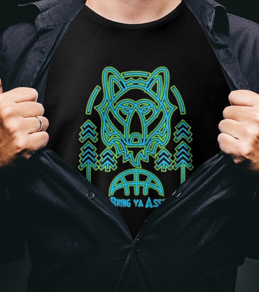 Bring Ya Asss Neon Wolf And Basketball Forest T-Shirt