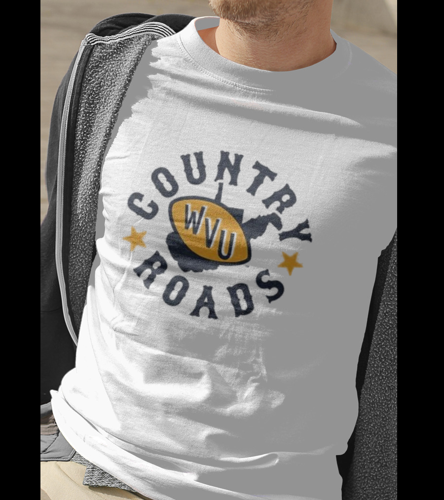 Country Roads WVU Football Map Star Emblem T-Shirt