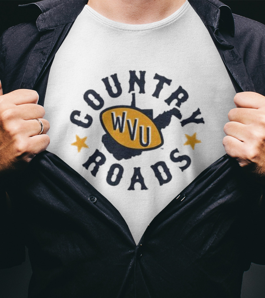 Country Roads WVU Football Map Star Emblem T-Shirt