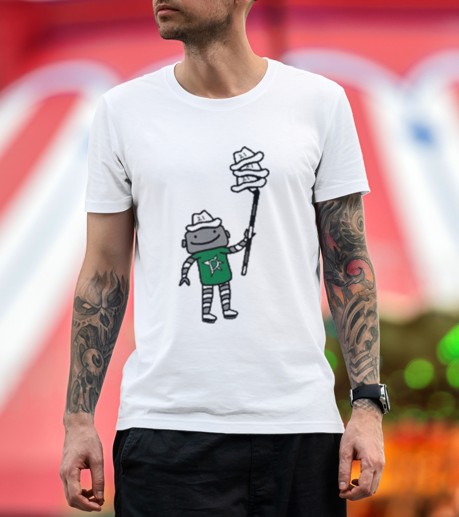 Dallas Stars Robo Hatty Character with Three Hats on Stick T-Shirt