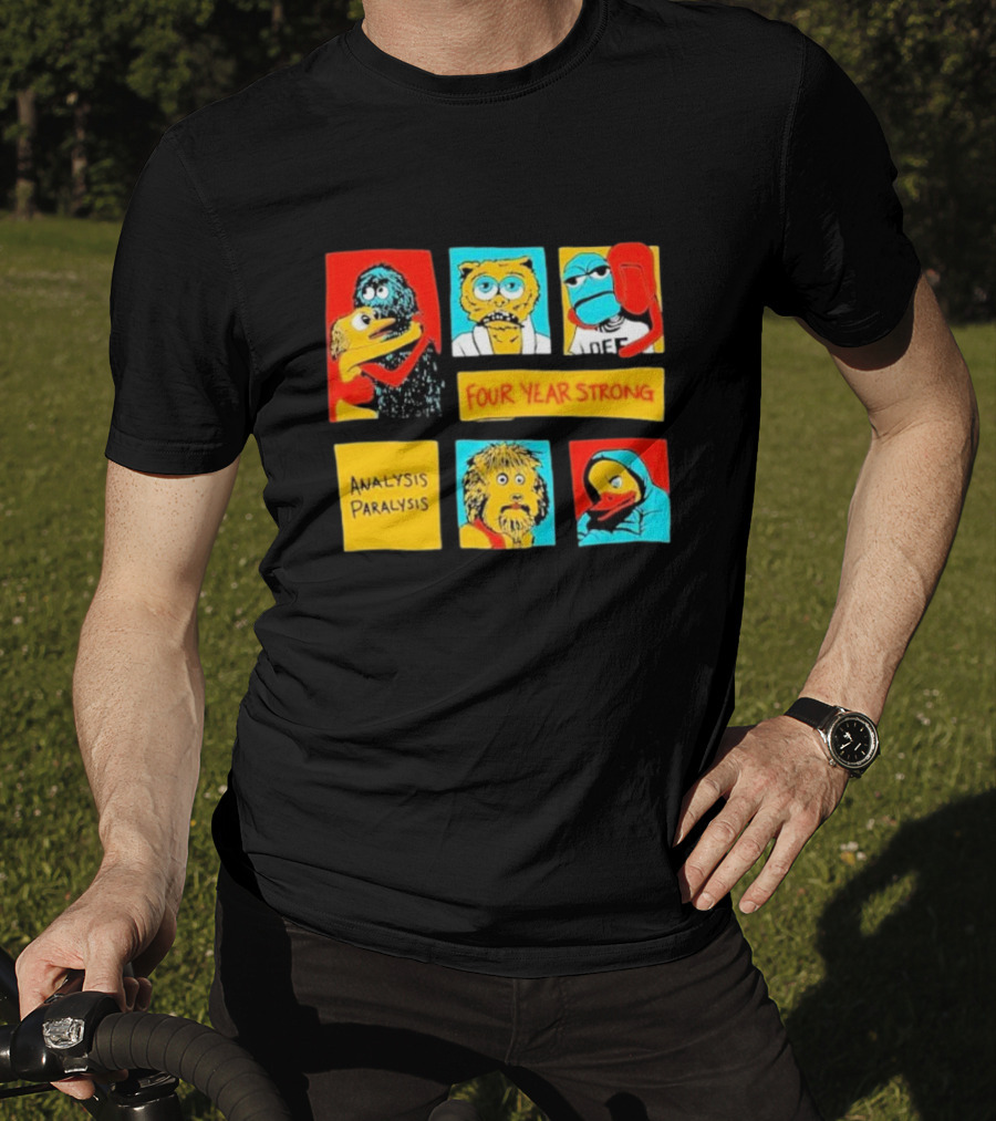 Four Year Strong Analysis Paralysis Characters In Colorful Panels T-Shirt
