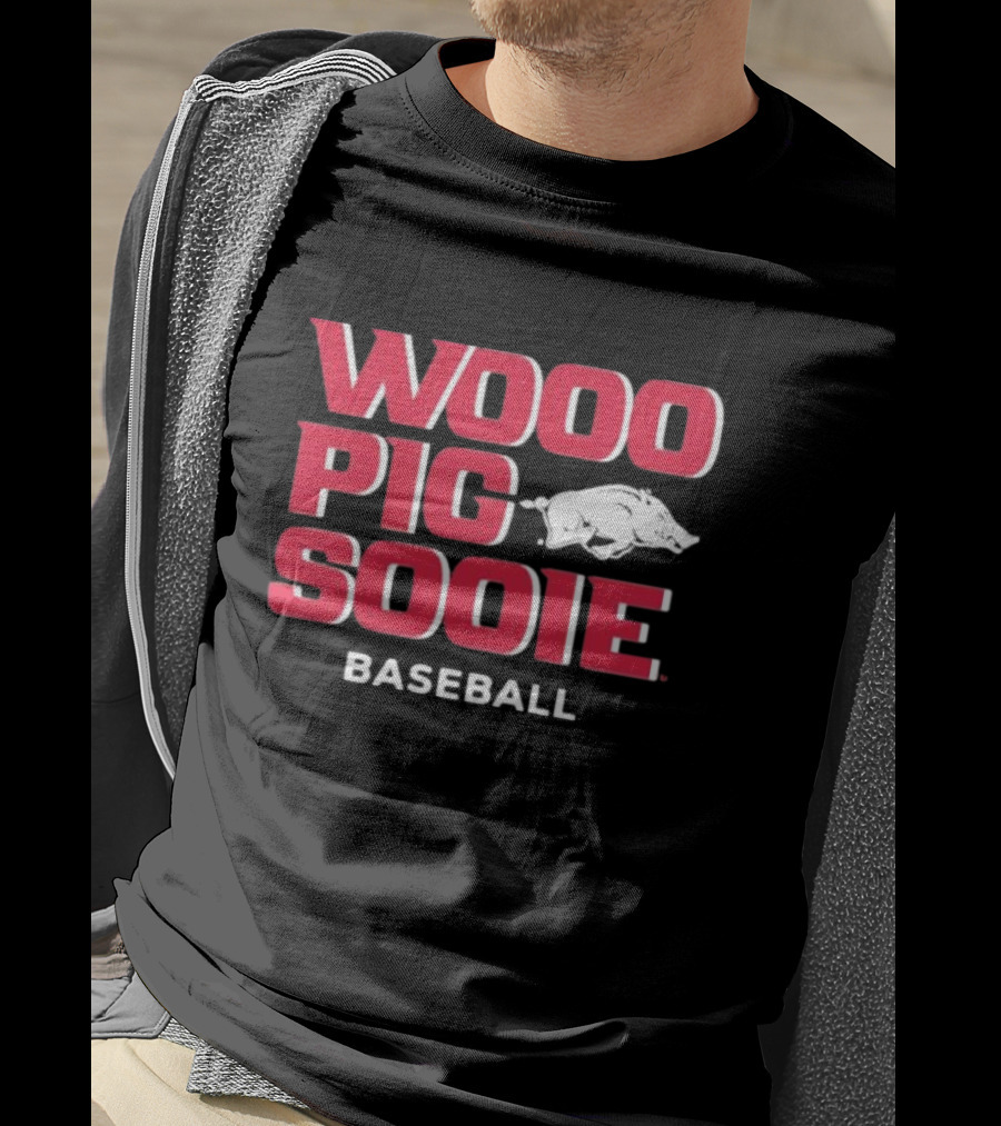 Wooo Pig Sooie Arkansas Baseball Black Pig T-Shirt