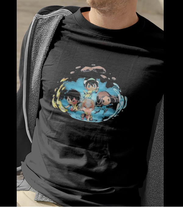 Avatar The Last Airbender Characters Chibi Team Water Fire Earth Air Elements Display T-Shirt