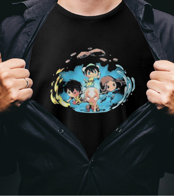 Avatar The Last Airbender Characters Chibi Team Water Fire Earth Air Elements Display T-Shirt